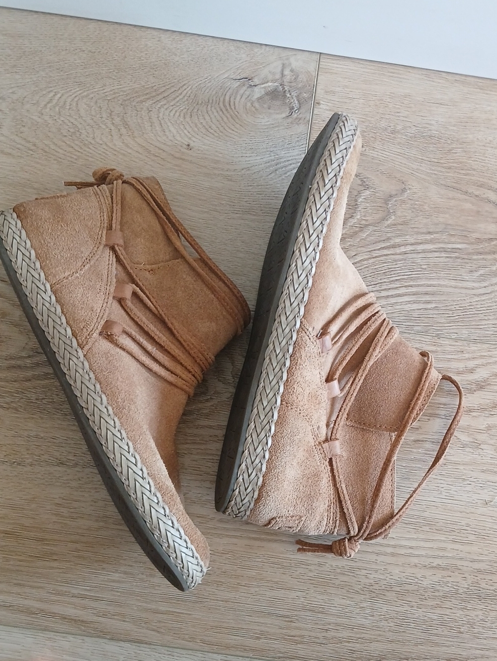 UGG Suede Ankle Booties with Espadrille Braided Sole in Tan 7.5